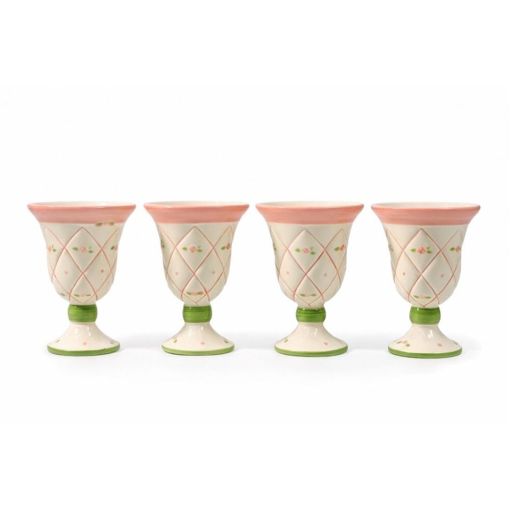 Parfait Ice Cream Cups Footed Hand Painted Flowers Vintage Set 4 Replacement